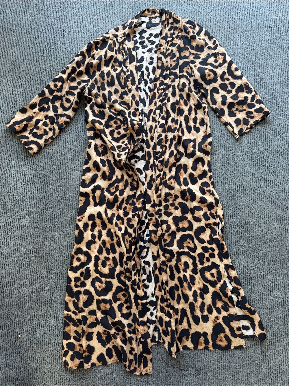 Angel Leopard Print Long Open Robe - Tan & Black